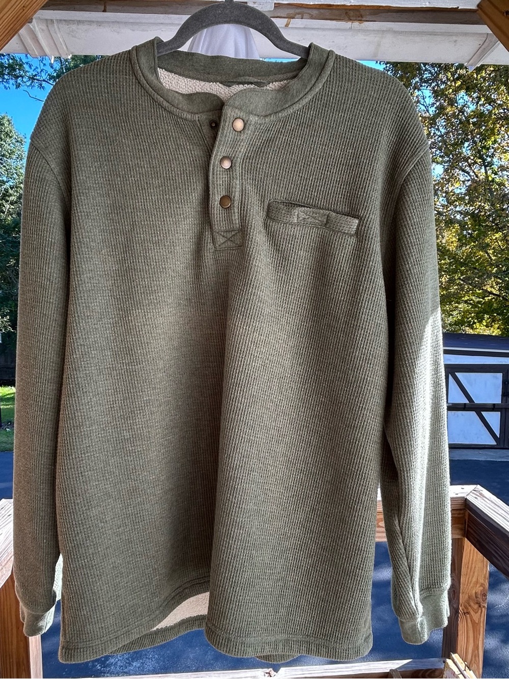 LL Bean Katahdin Iron Works Olive Thermal Henley Long-Sleeve Shirt